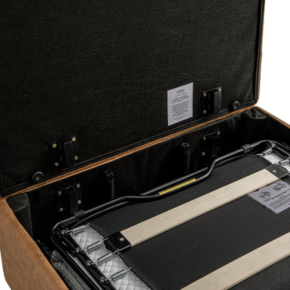 Portland Single Buttoned Fold-Out Bed in Ottoman, Tan Faux Suede