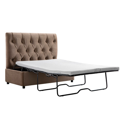 Portland Small Double Buttoned Fold-Out Bed in Ottoman, Mink Velvet