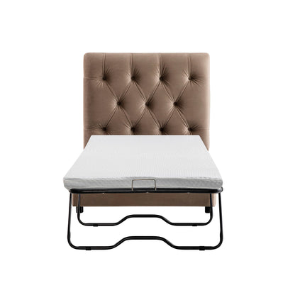 Portland Single Buttoned Fold-Out Bed in Ottoman, Mink Velvet
