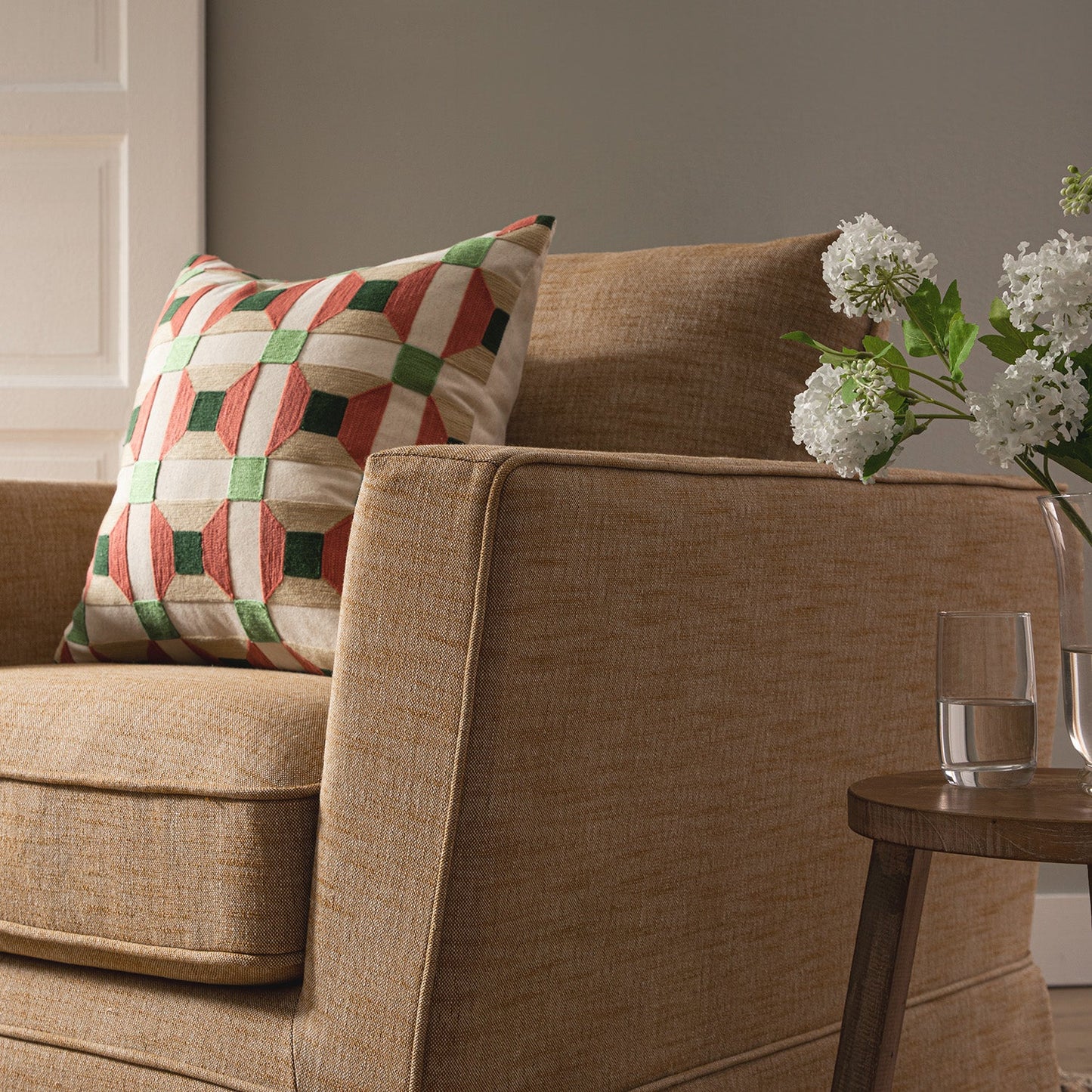 Fitz Skirted Armchair, Apricot Linen Blend