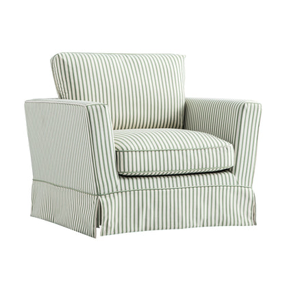 Fitz Skirted Armchair, Sage Striped Linen Blend