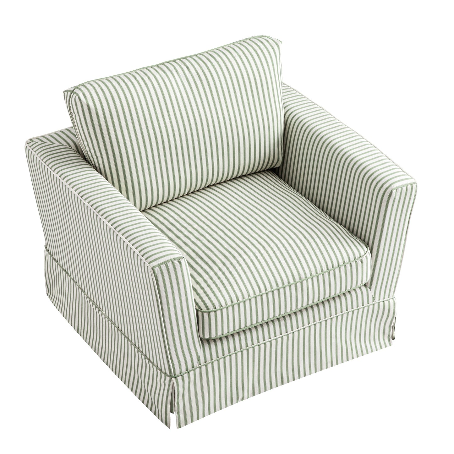 Fitz Skirted Armchair, Sage Striped Linen Blend