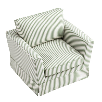 Fitz Skirted Armchair, Sage Striped Linen Blend