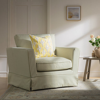 Fitz Skirted Armchair, Sage Striped Linen Blend