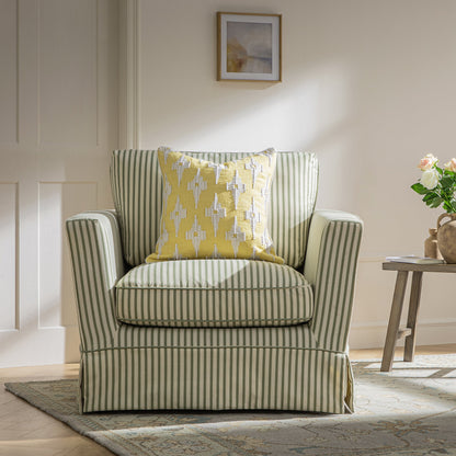 Fitz Skirted Armchair, Sage Striped Linen Blend