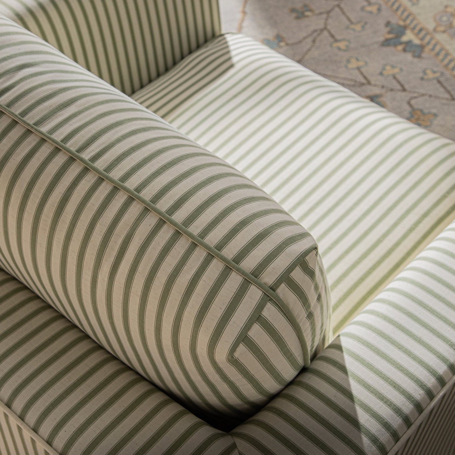 Fitz Skirted Armchair, Sage Striped Linen Blend
