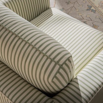 Fitz Skirted Armchair, Sage Striped Linen Blend