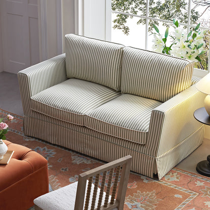 Fitz Skirted 2-Seater Sofa, Sage Striped Linen Blend