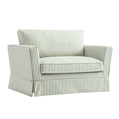 Fitz Skirted Loveseat, Sage Striped Linen Blend