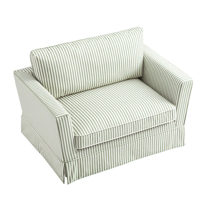 Fitz Skirted Loveseat, Sage Striped Linen Blend