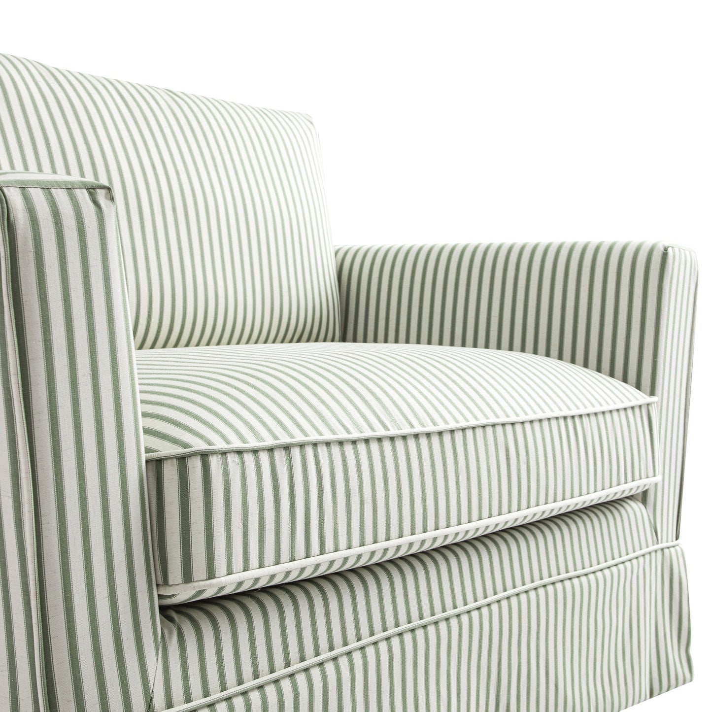 Fitz Skirted Loveseat, Sage Striped Linen Blend