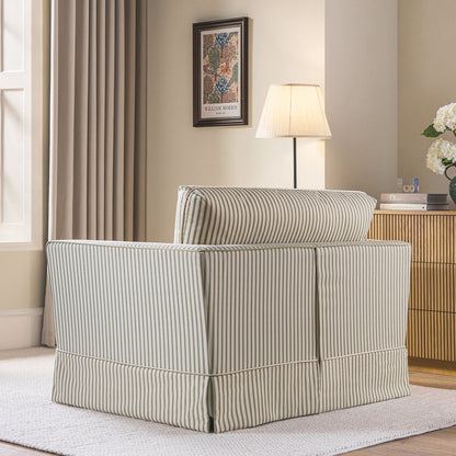 Fitz Skirted Loveseat, Sage Striped Linen Blend