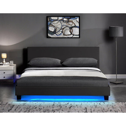 URSA Black PU Leather Bed Frame with LED on Footend
