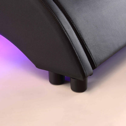 CORVUS Faux Leather Upholstered Bed Frame with Underbed LED Lights, Black