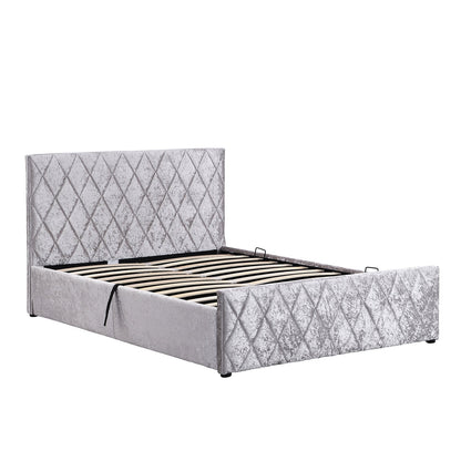 Hayden Crushed Velvet Side Lift Storage Ottoman Upholstered Bed Frame Silver