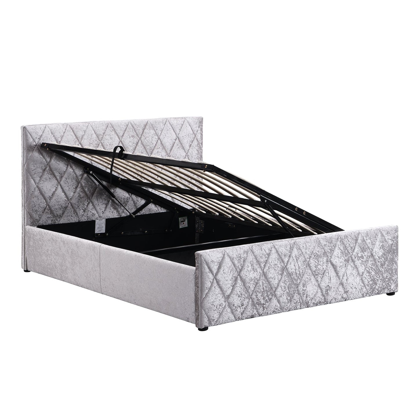 Hayden Crushed Velvet Side Lift Storage Ottoman Upholstered Bed Frame Silver