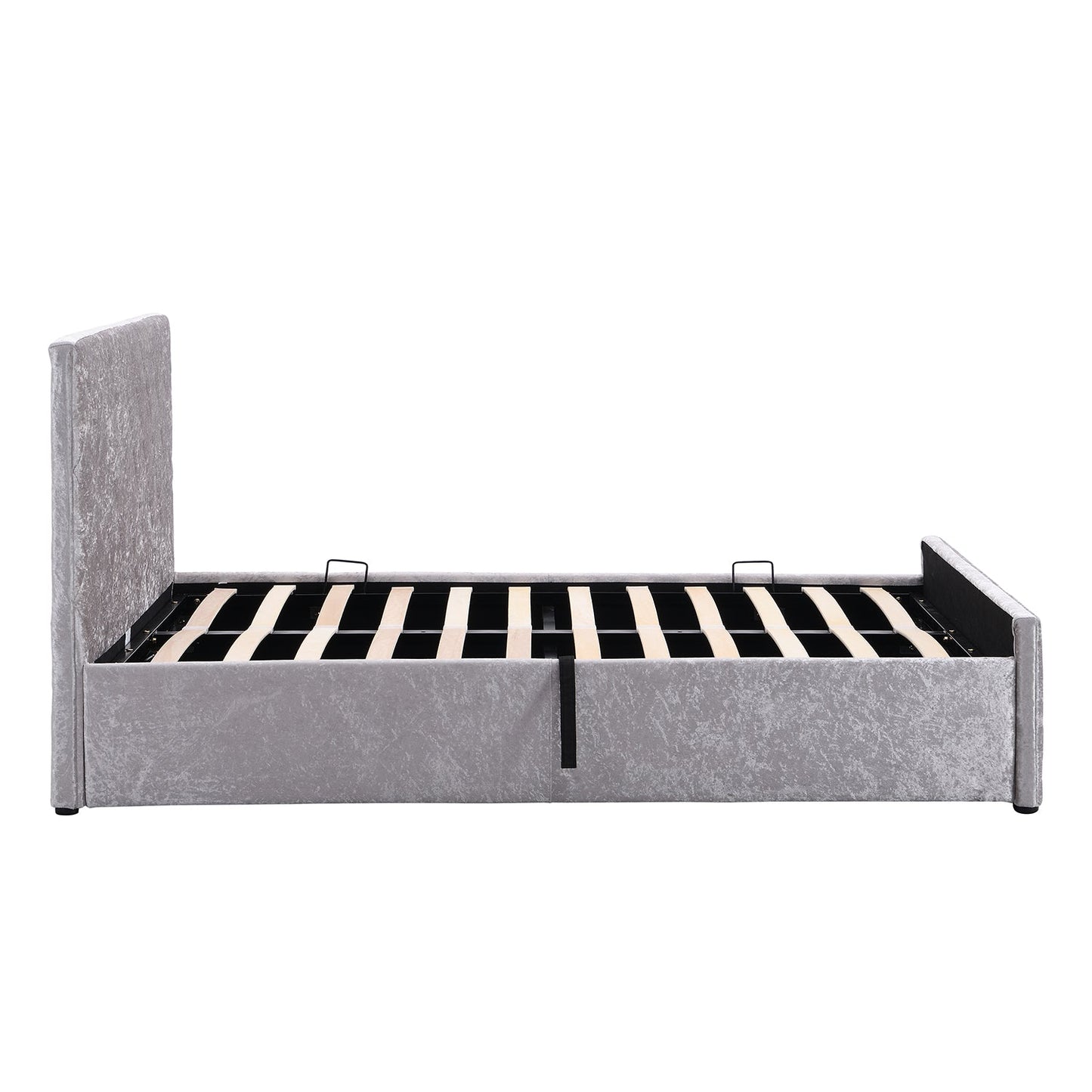 Hayden Crushed Velvet Side Lift Storage Ottoman Upholstered Bed Frame Silver