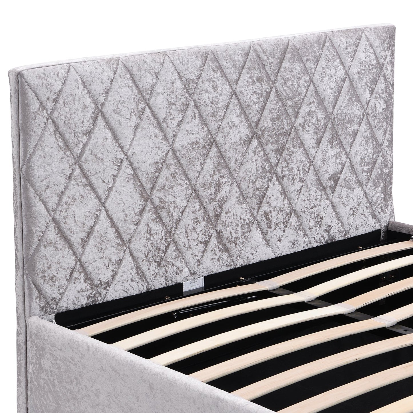 Hayden Crushed Velvet Side Lift Storage Ottoman Upholstered Bed Frame Silver