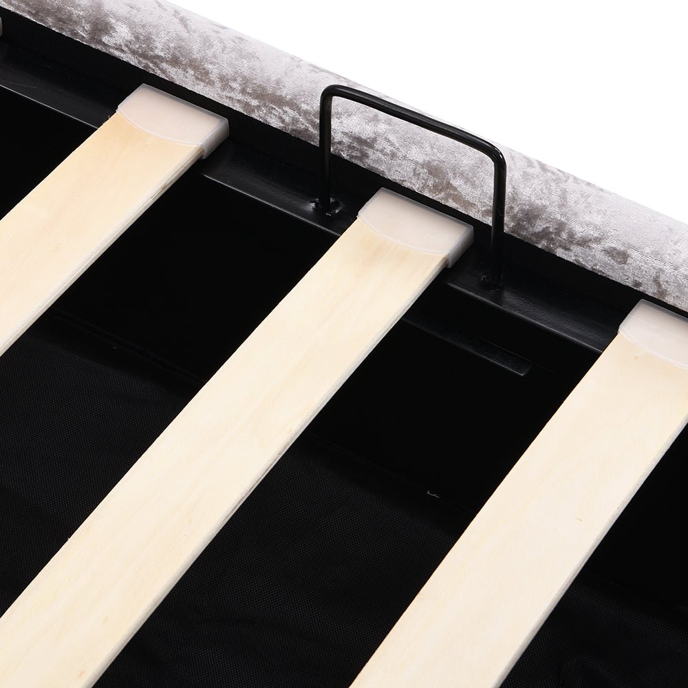 Hayden Crushed Velvet Side Lift Storage Ottoman Upholstered Bed Frame Silver