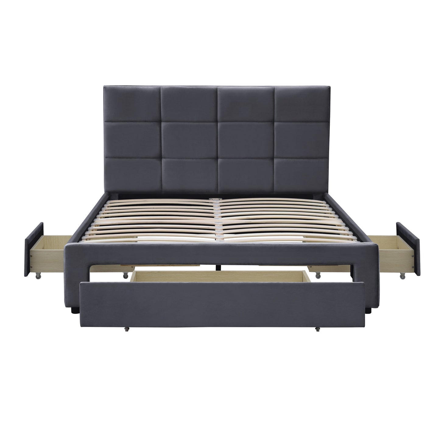 Julian King Bed Frame with Pull-out Storage Drawers Dark Grey Velvet