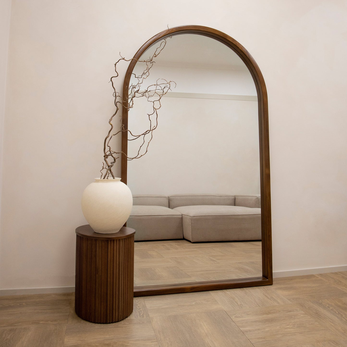 Tamara - Full Length Extra Large Arched Walnut Mirror 190cm x 110cm