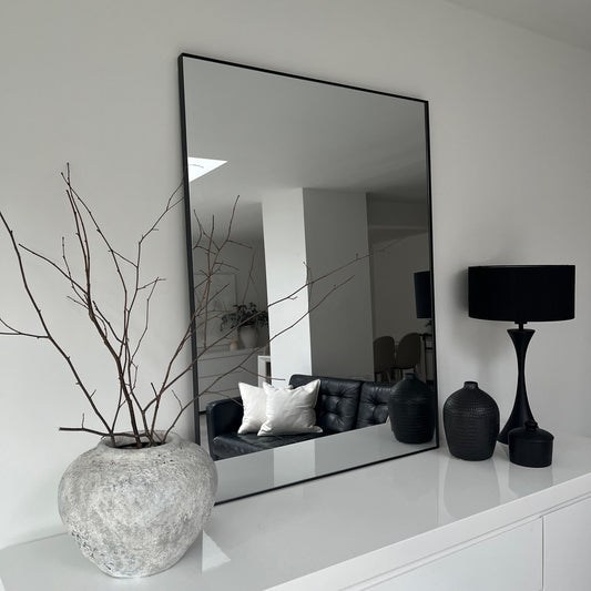 Theo - Black Rectangular Metal Large Wall Mirror 120cm x 90cm
