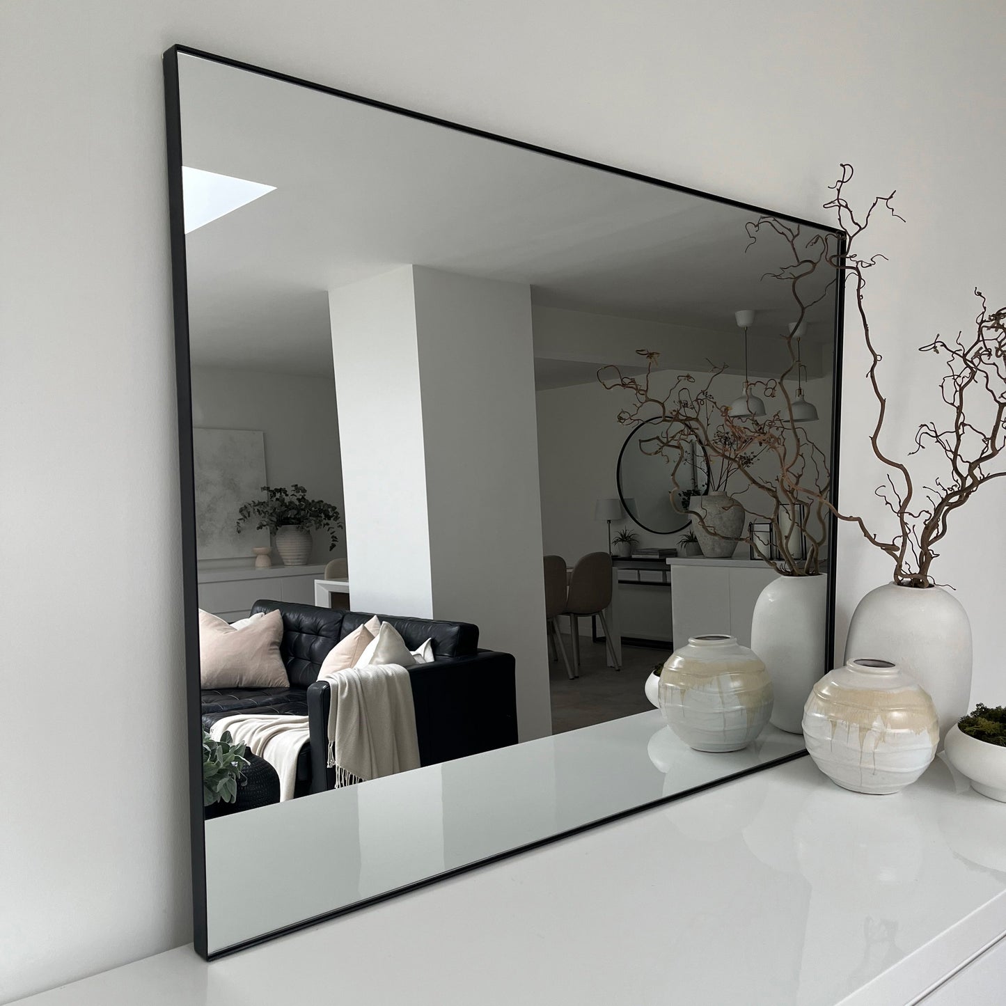 Theo - Black Rectangular Metal Large Wall Mirror 120cm x 90cm