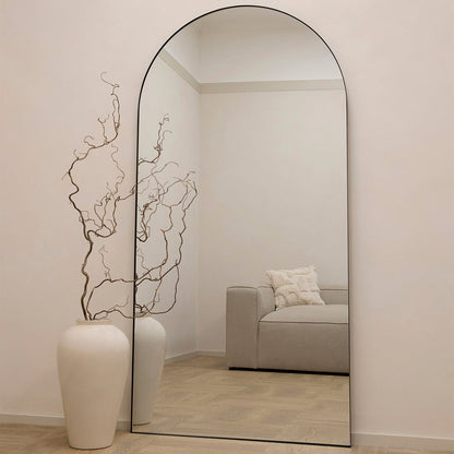 Theo - Full Length Black Arched Large Metal Mirror 180cm x 90cm
