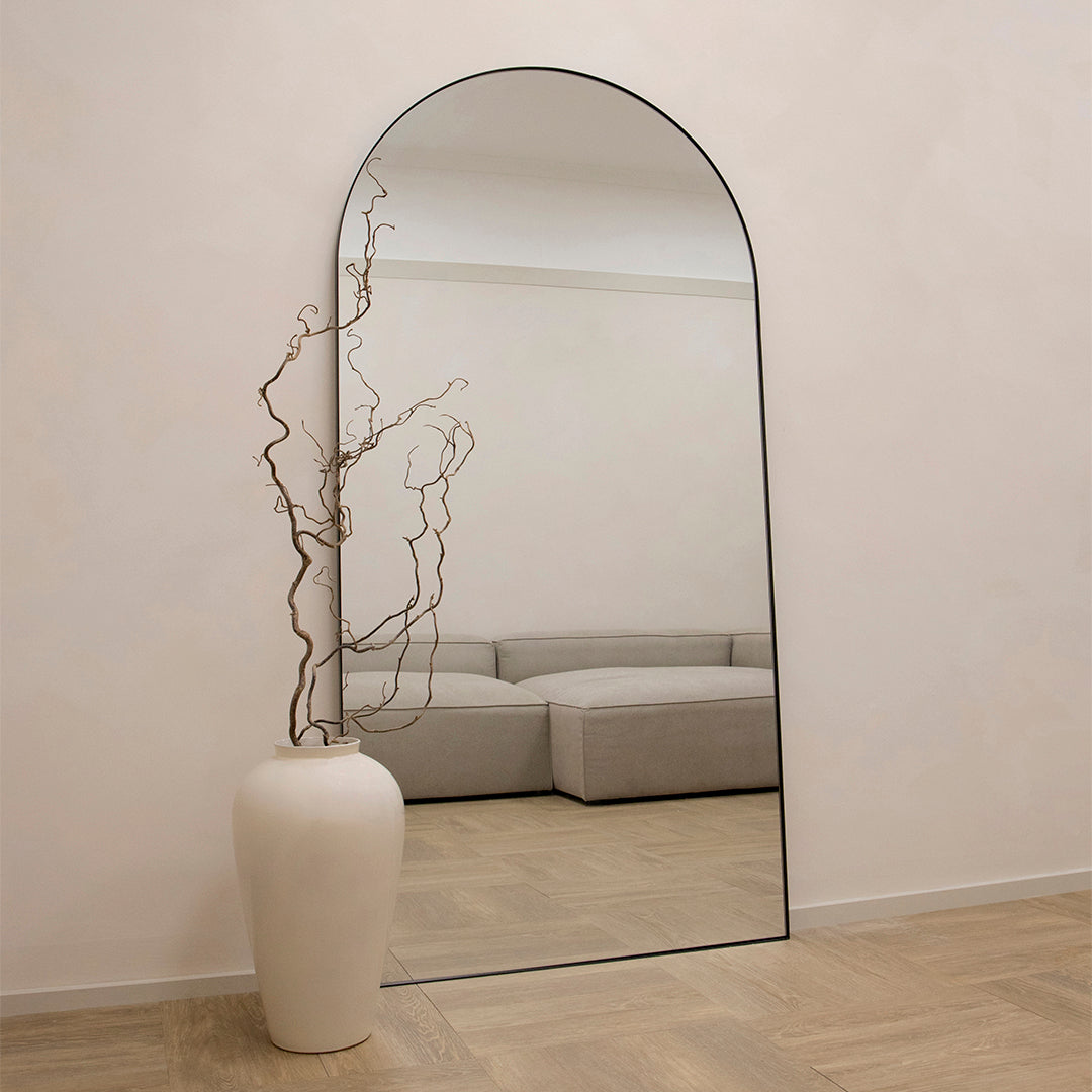Theo - Full Length Black Arched Large Metal Mirror 180cm x 90cm