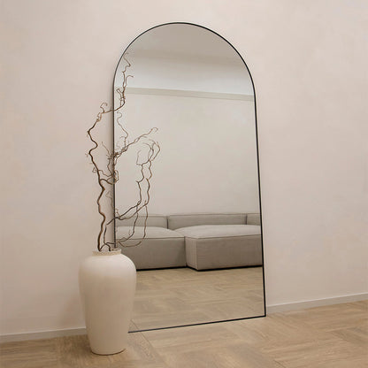 Theo - Full Length Black Arched Large Metal Mirror 180cm x 90cm