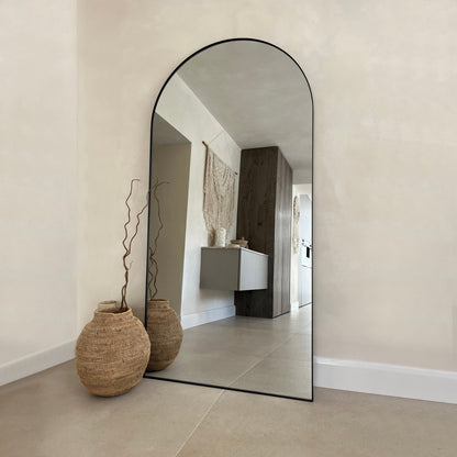 Theo - Full Length Black Arched Large Metal Mirror 180cm x 90cm
