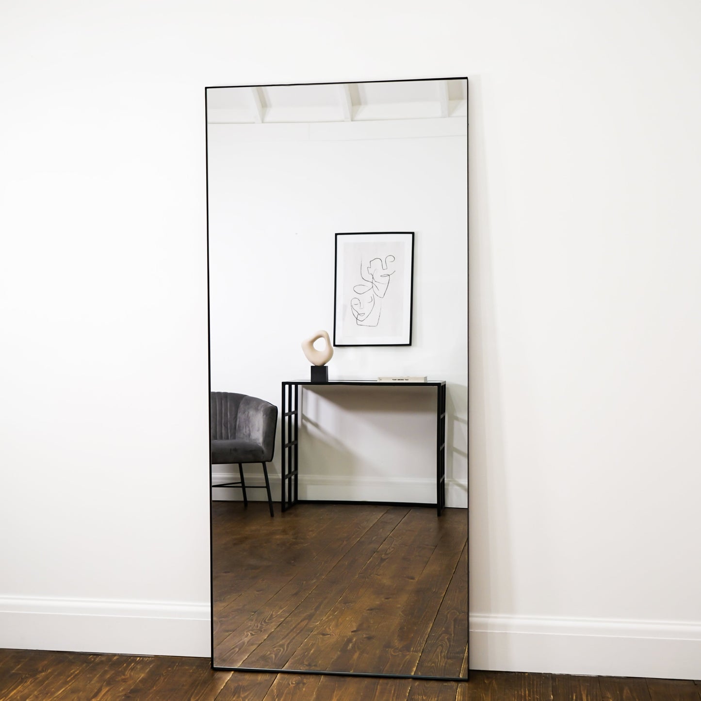 Theo - Full Length Black Rectangular Large Metal Mirror 160cm x 60cm