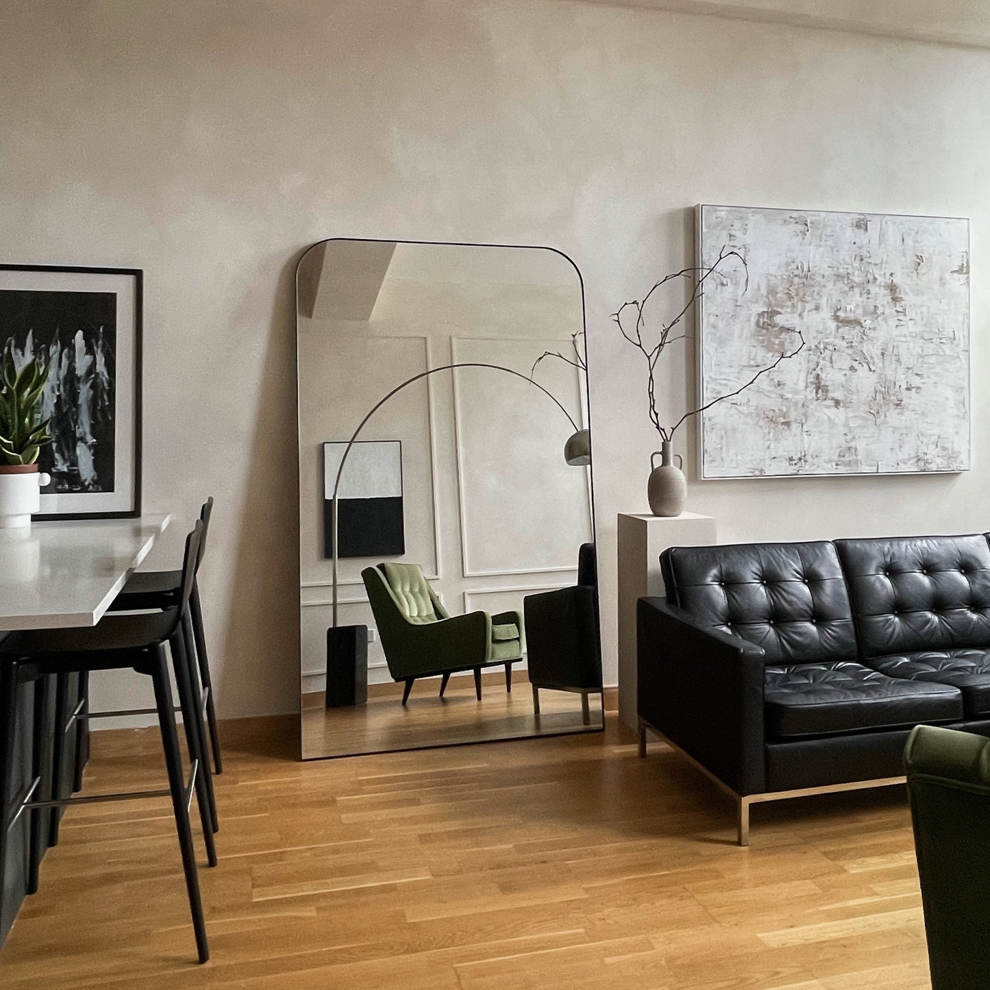 Theo - Full Length Black Curved Metal Extra Large Mirror 200cm x 120cm