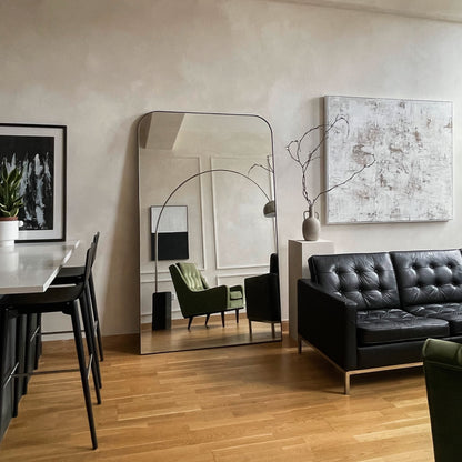 Theo - Full Length Black Curved Metal Extra Large Mirror 200cm x 120cm