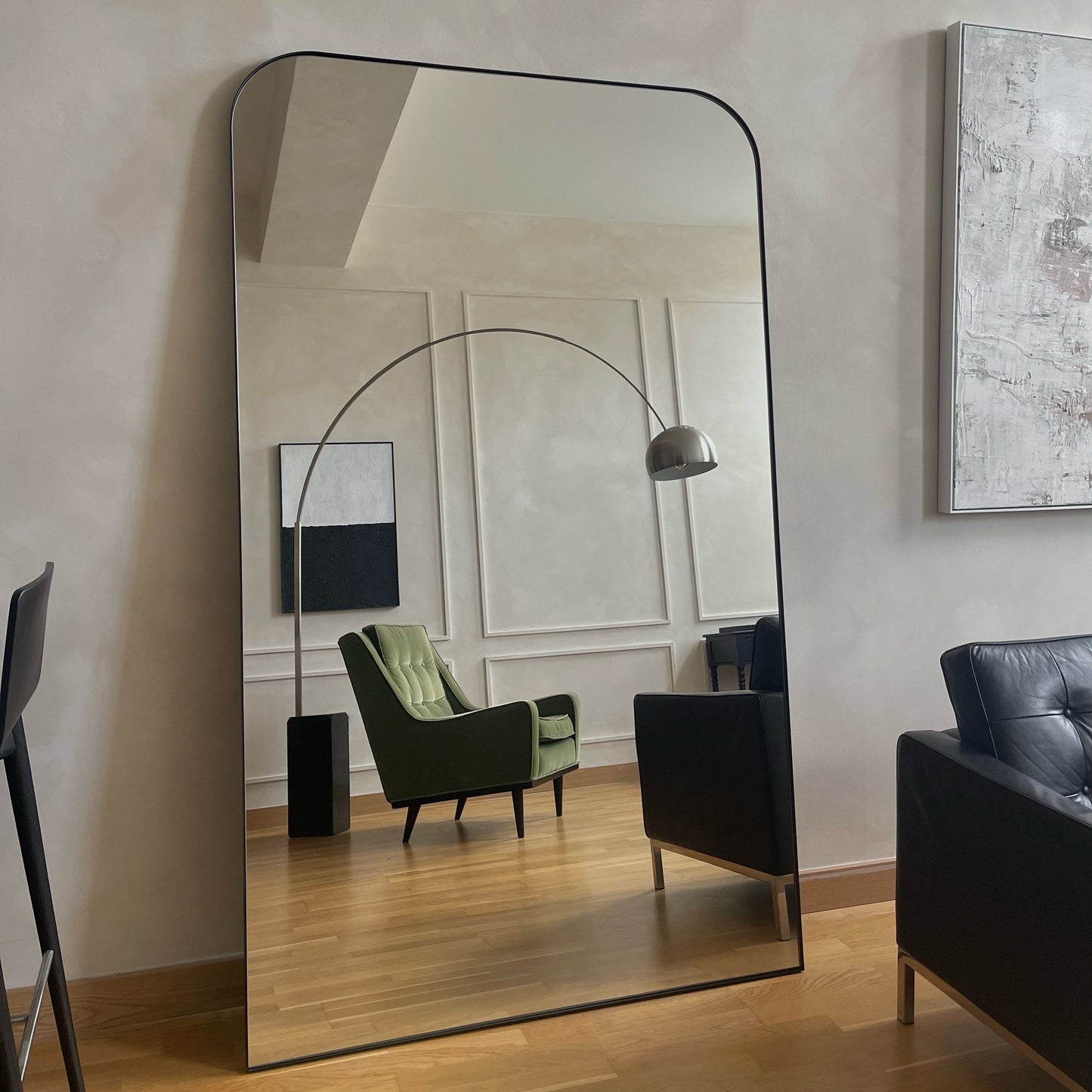 Theo - Full Length Black Curved Metal Extra Large Mirror 200cm x 120cm