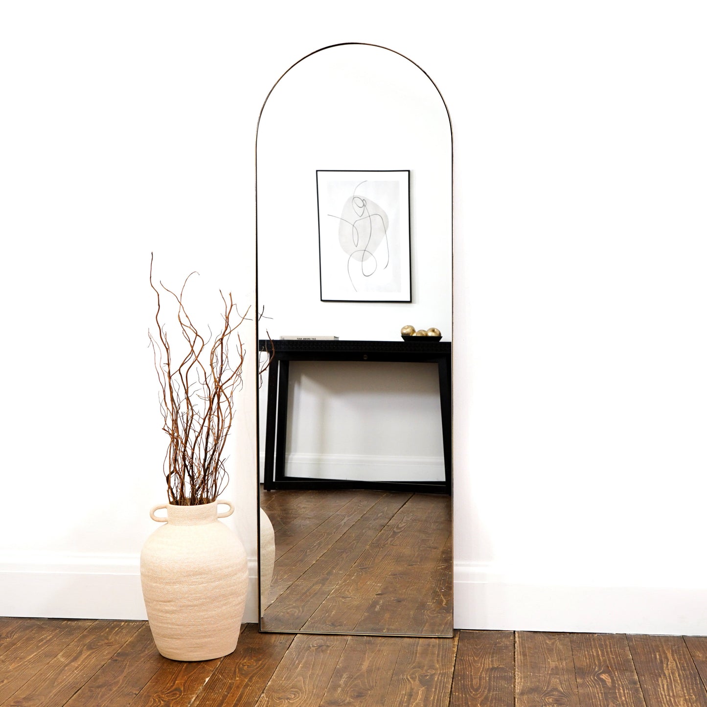 Theo - Full Length Gold Arched Large Metal Mirror 160cm x 50cm
