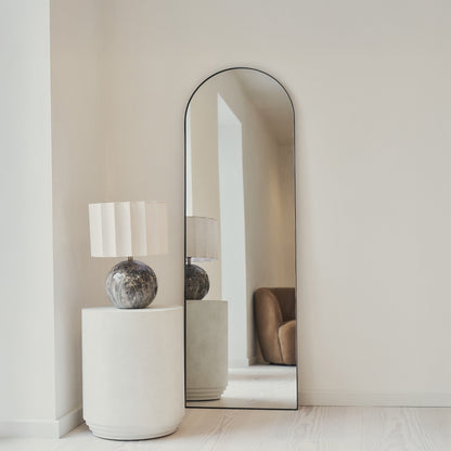 Theo - Full Length Black Arched Large Metal Mirror 160cm x 50cm