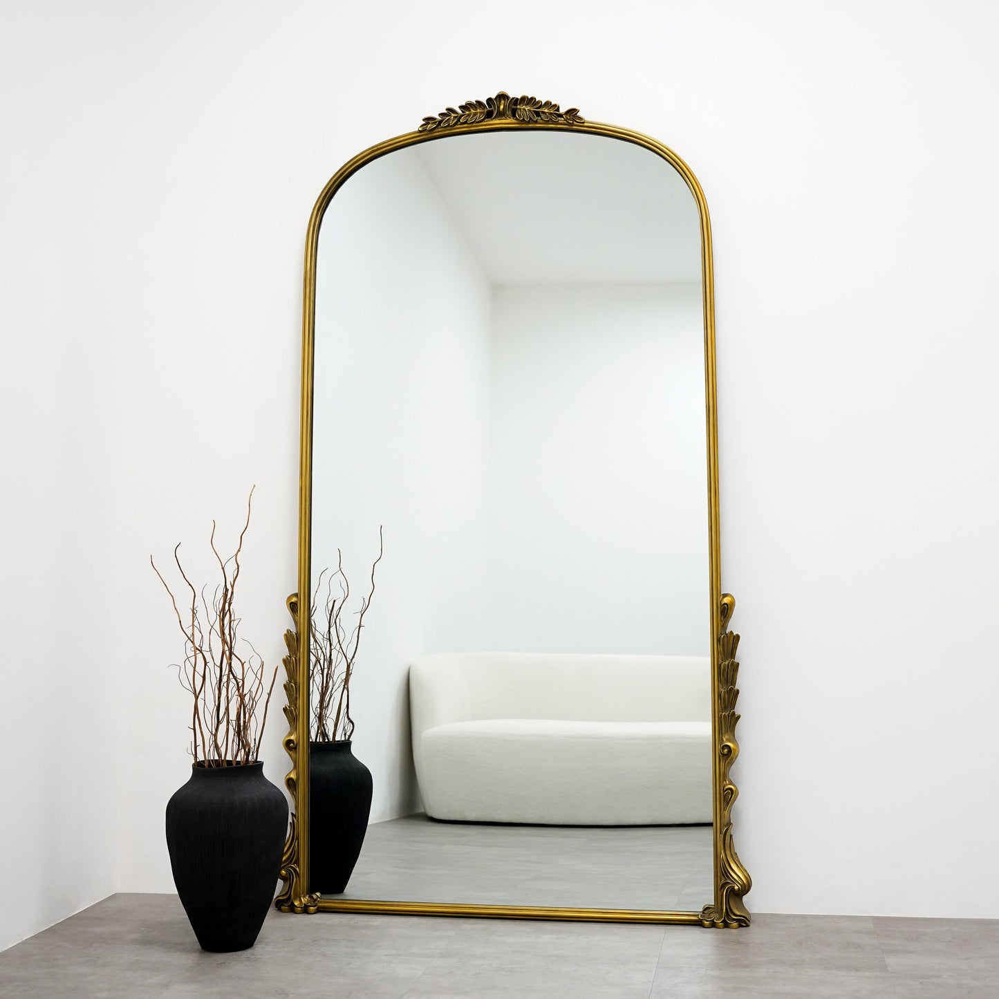 Valentina - Full Length Gold Arched Ornate Metal Mirror 196cm x 110cm