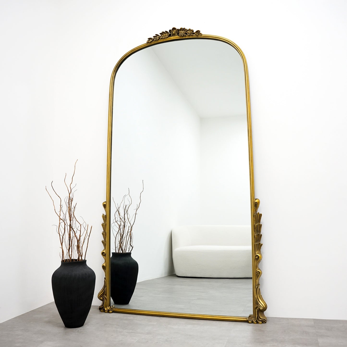 Valentina - Full Length Gold Arched Ornate Metal Mirror 196cm x 110cm