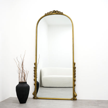 Valentina - Full Length Gold Arched Ornate Metal Mirror 185cm x 90cm