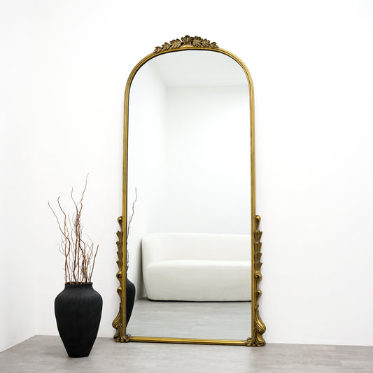 Valentina - Full Length Gold Arched Ornate Metal Mirror 185cm x 90cm