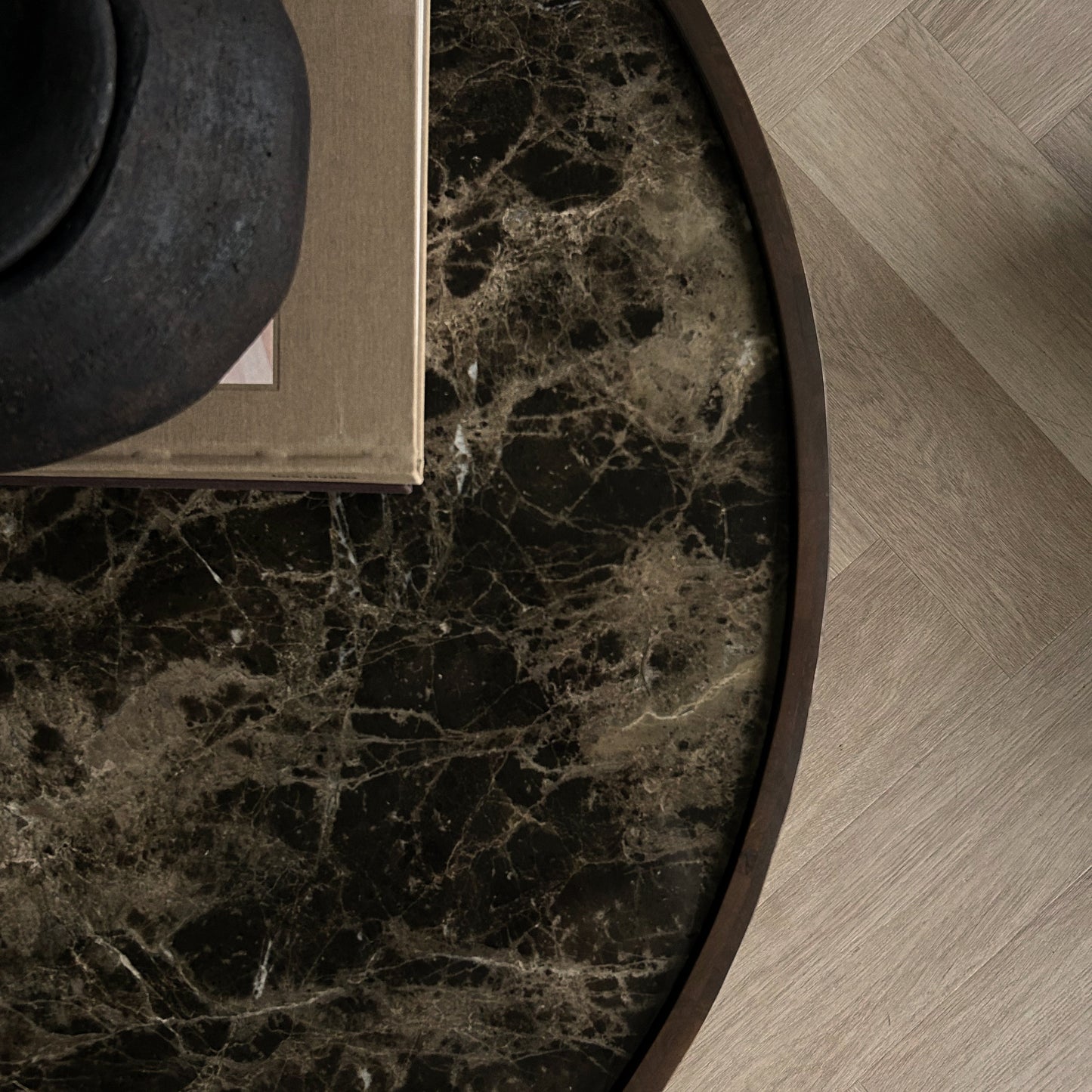 Valor - Dark Emperador Marble Round Dark Wood Premium Coffee Table