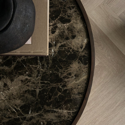 Valor - Dark Emperador Marble Round Dark Wood Premium Coffee Table