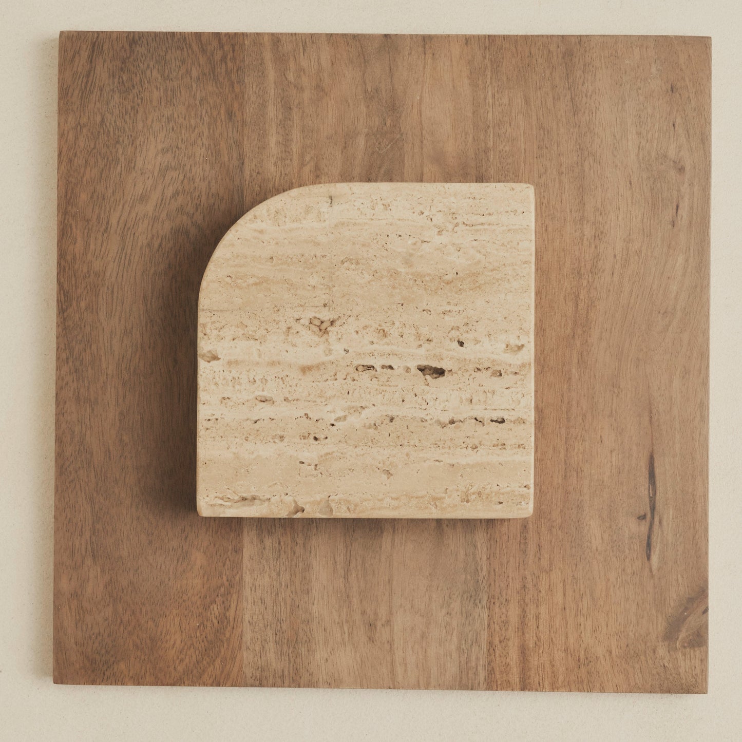 Sloane - Beige Travertine Round Warm Wood Premium Coffee Table