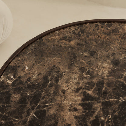 Valor - Dark Emperador Marble Round Dark Wood Premium Coffee Table