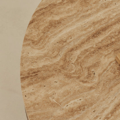Sloane - Beige Travertine Round Warm Wood Premium Coffee Table
