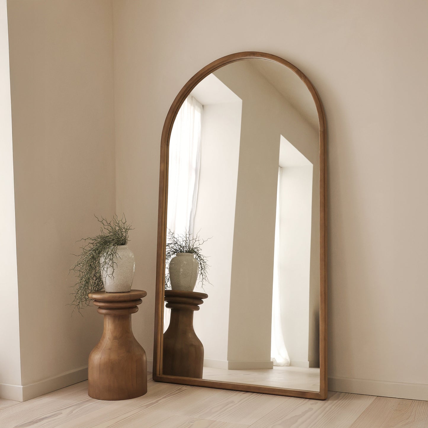 Arden - Warm Wood Full Length Arched Wooden Mirror 175cm x 95cm