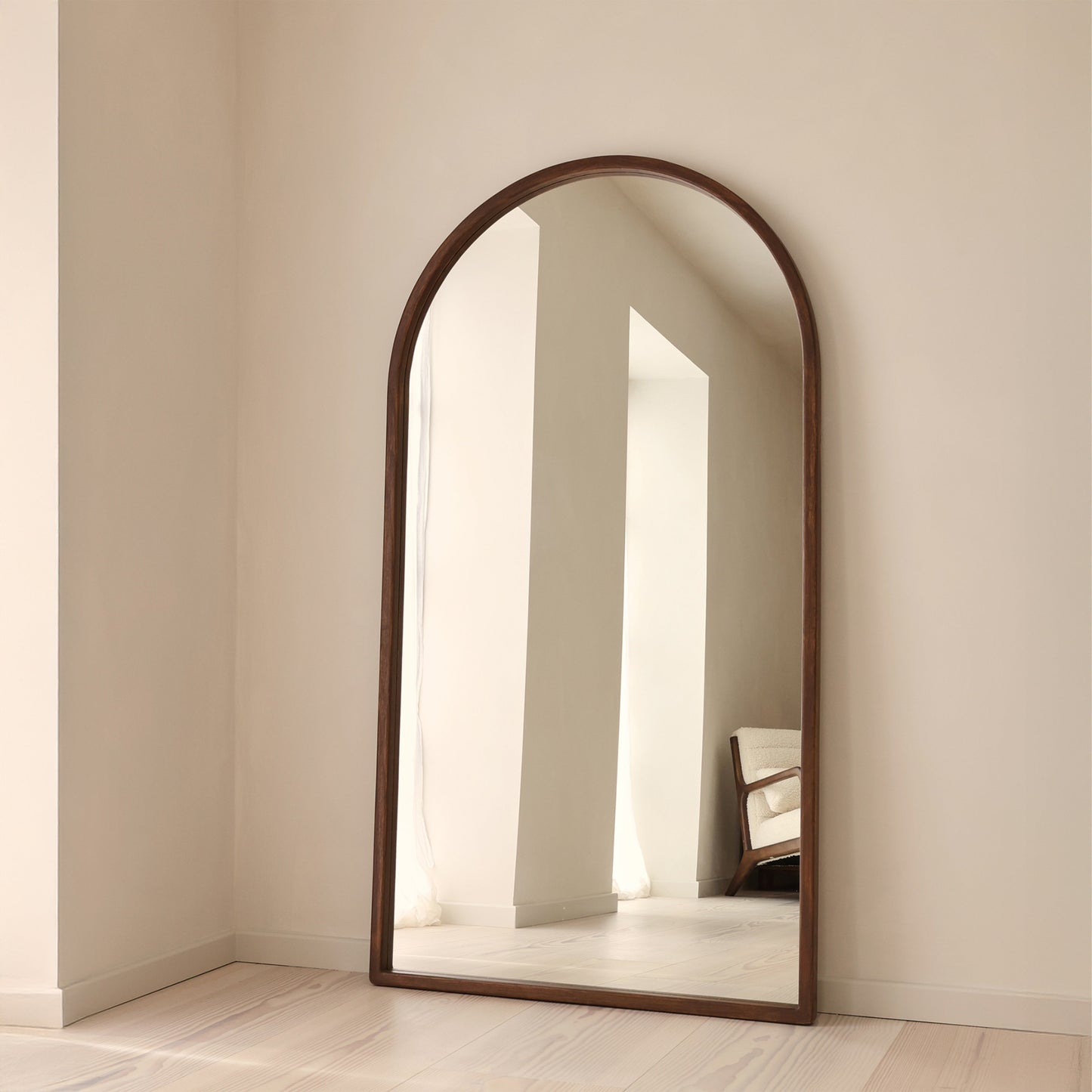 Arden - Dark Wood Full Length Arched Wooden Mirror 175cm x 95cm