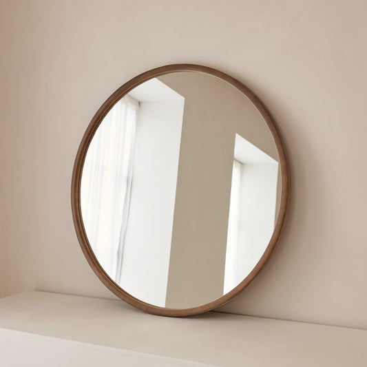 Arden - Large Warm Wood Round Wooden Wall Mirror 90cm x 90cm