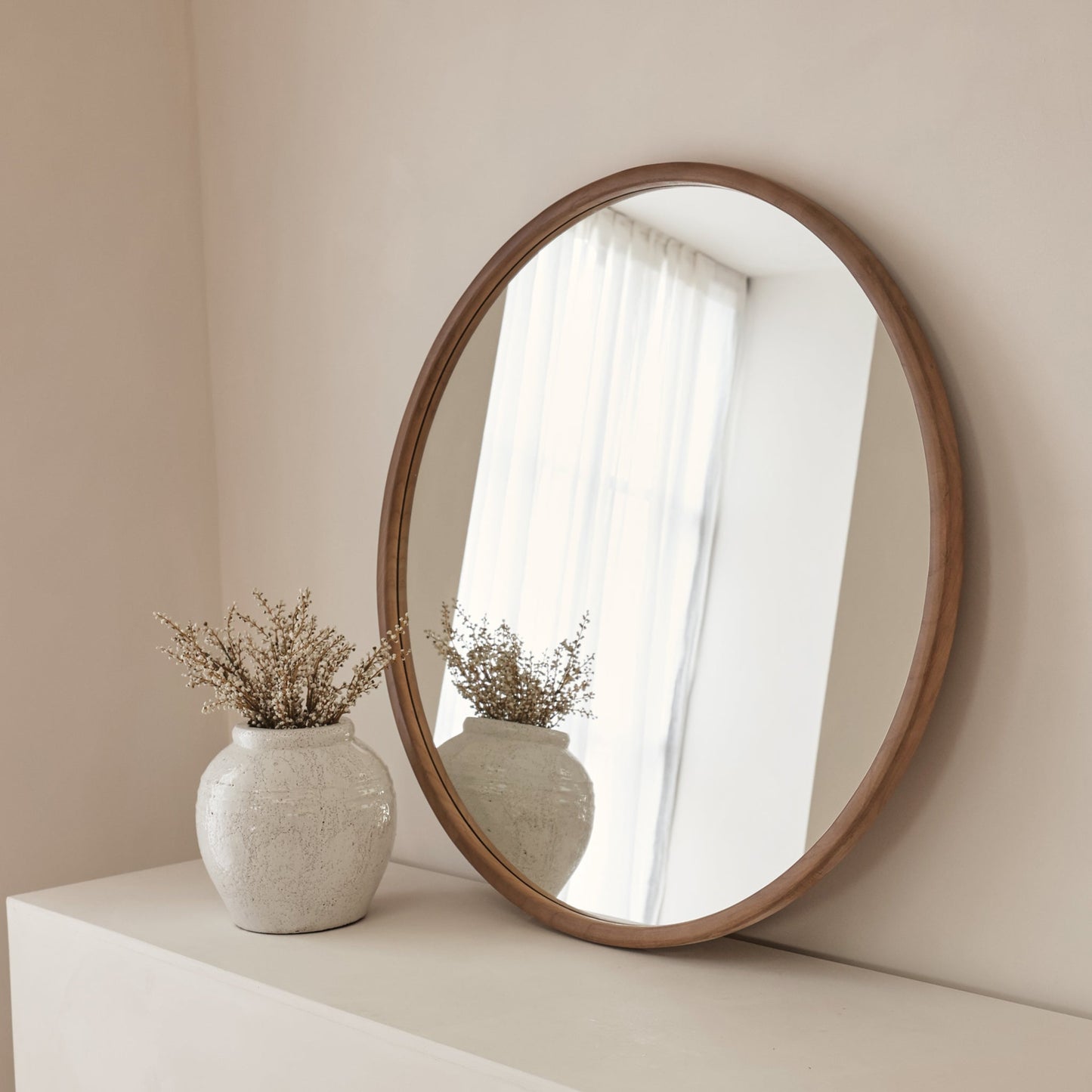 Arden - Large Warm Wood Round Wooden Wall Mirror 90cm x 90cm